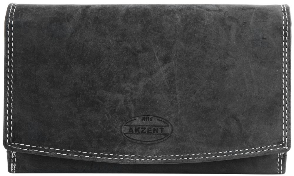 Akzent Damen Geldbörse aus Echtleder, RFID-Schutz, schwarz