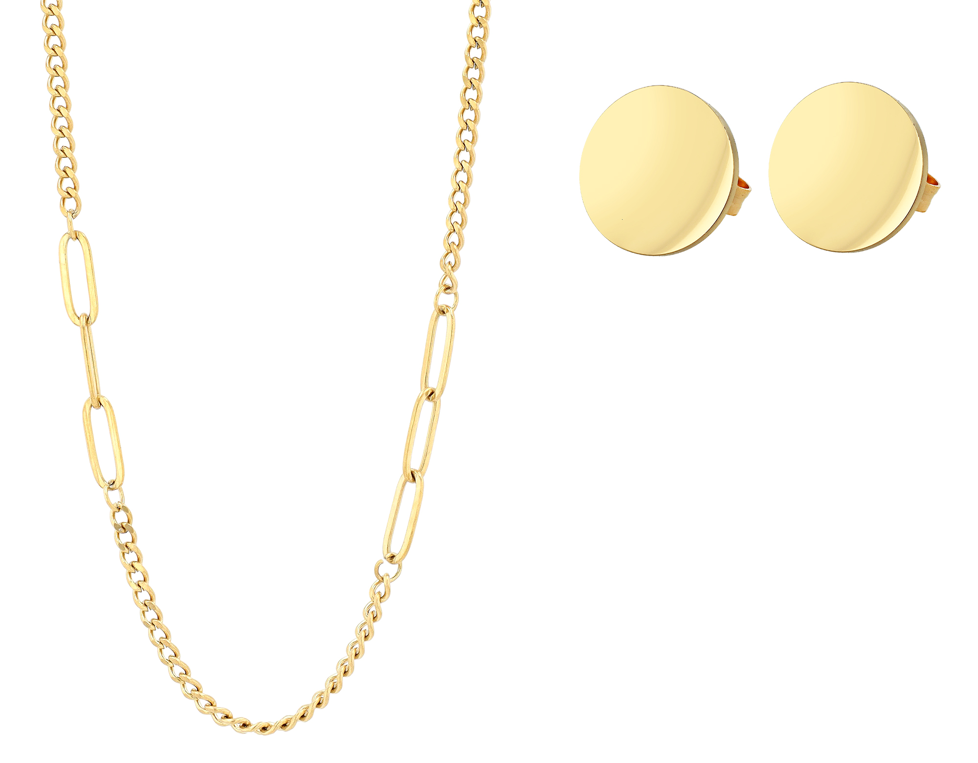 "Matilde" Schmuckset - Duo Kette 45 cm/ Ohrstecker, Edelstahl, goldfarben
