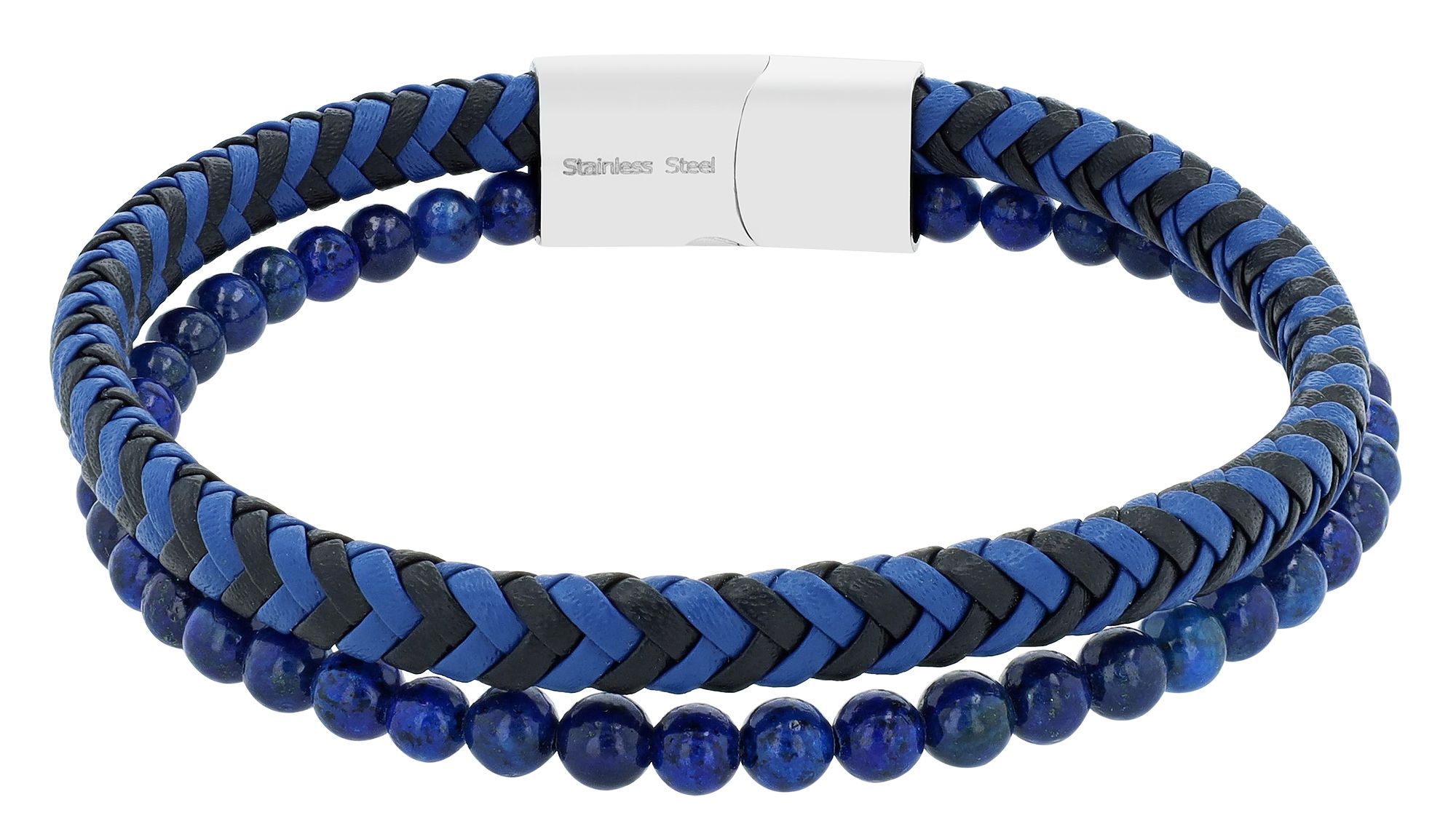 "Axel" armband van echt leer en natuursteen, blauw, 21,5 cm