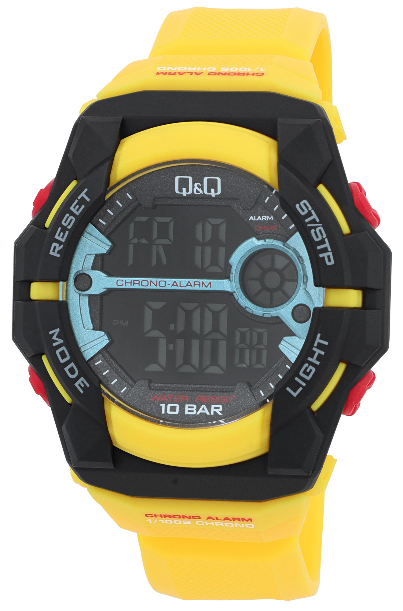 Q&amp;Q digitaal horloge voor heren, Ø 50 mm, kunstharsband, geel (rode details)