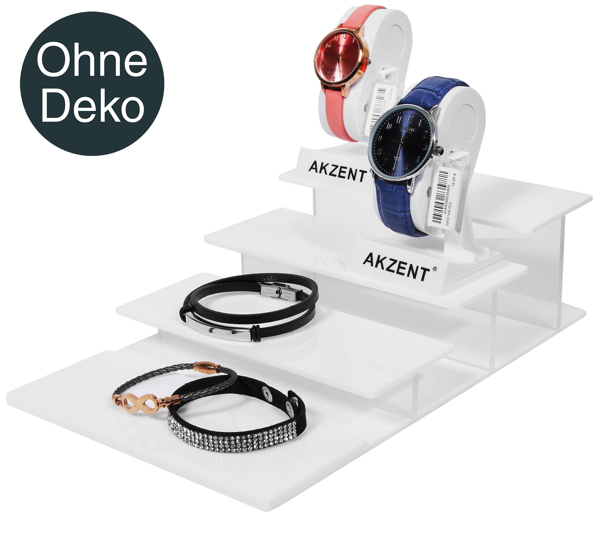 Display, Kunststoff, weiß, vierstufig, 28 cm x 17 cm x 7 cm