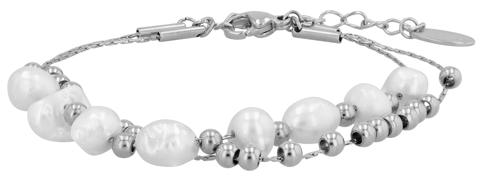 "Arabella" roestvrij staal, dubbele armband, 17 + 5 cm, zilverkleurig