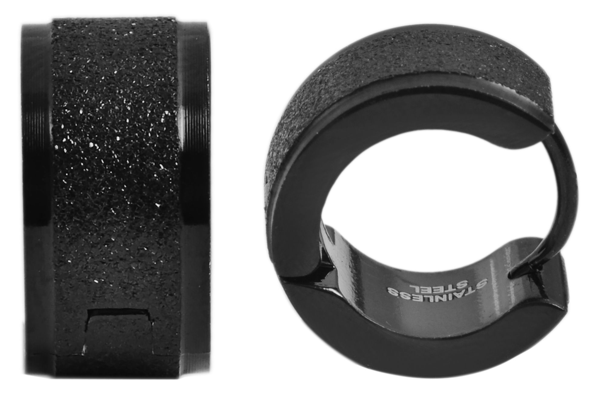 Accent scharnierende hoepeloorbellen, roestvrij staal, gezandstraald, zwart