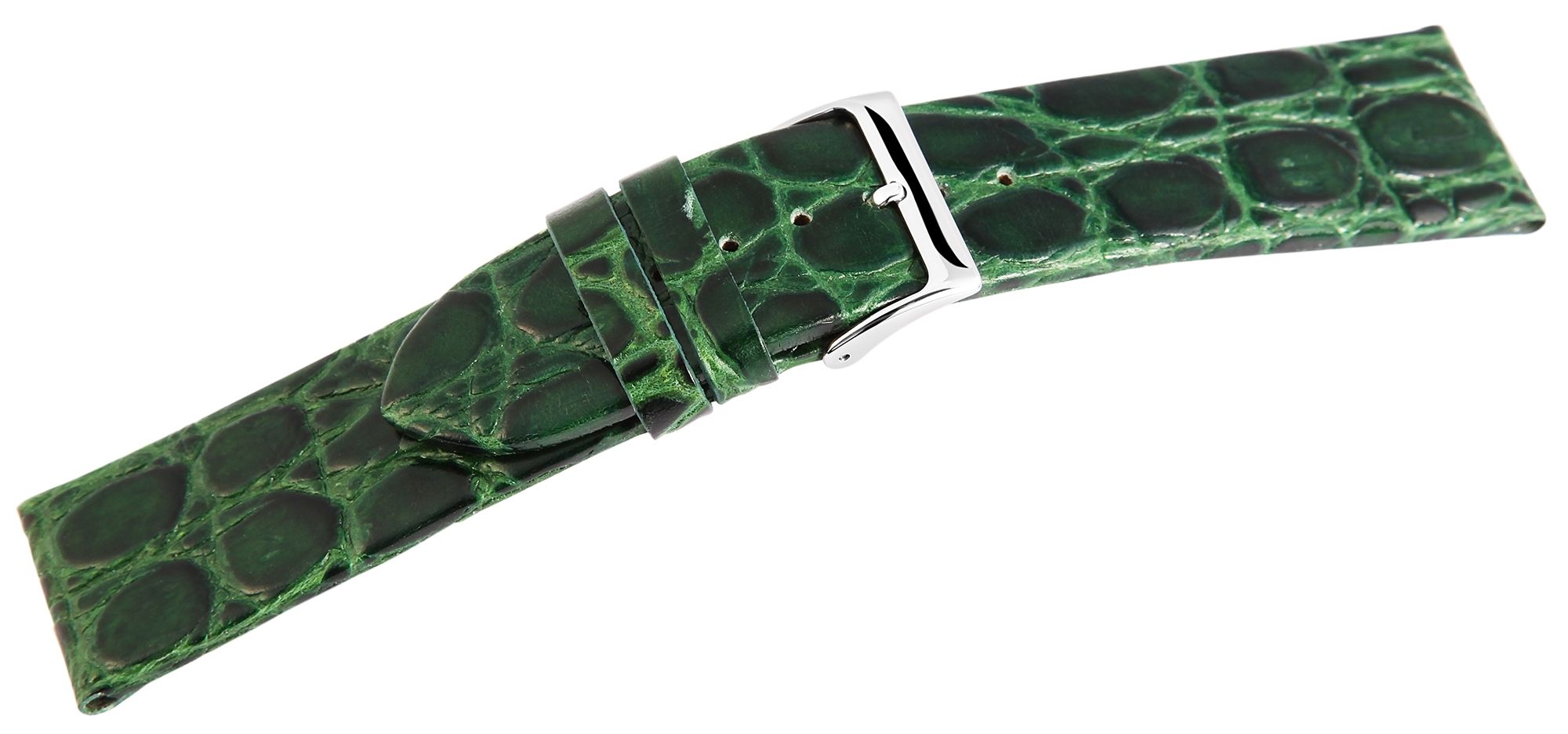Echt leren horlogeband, donkergroen, krokodillenlook, 26 mm