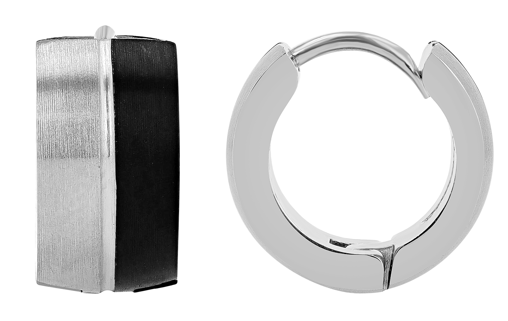 "Fabelle" roestvrijstalen oorbellen Ø 9 mm, mat, tweekleurig (zwart/zilver)