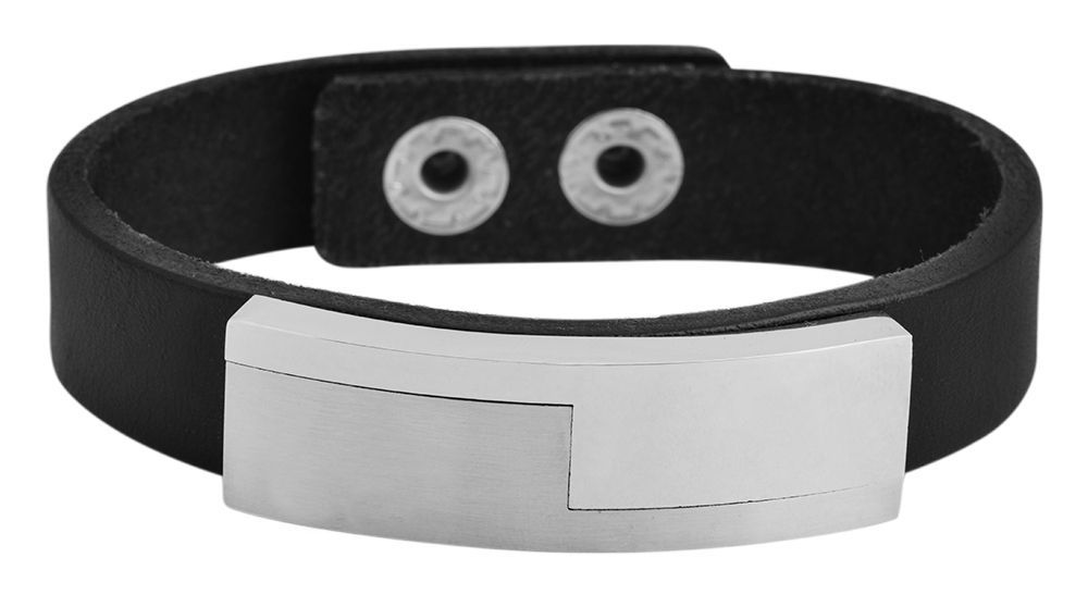 Akzent Echtlederarmband mit Edelstahlelement, Druckknöpfe, schwarz/silberfarben