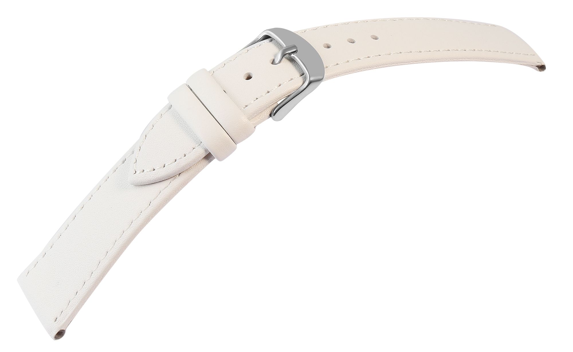 Uhrenarmband aus Echtleder, genäht, weiß, 18 mm