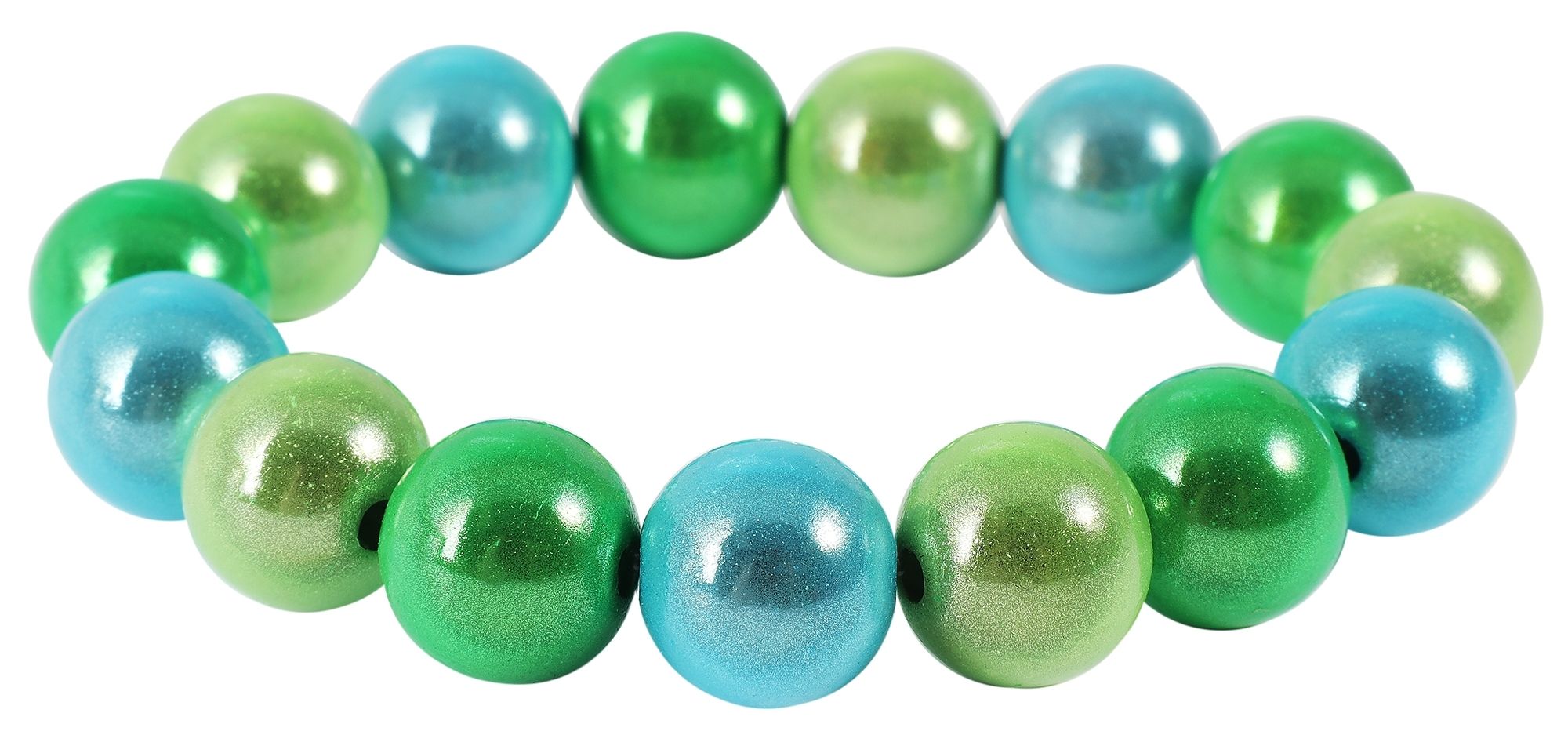 "Annemieke" - Armband mit Kunstperlen, 12 mm, mehrfarbig, grün und blau