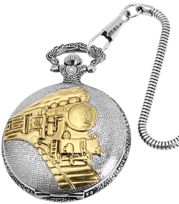 Excellanc Taschenuhr, Lokomotive, silber- und goldfarben