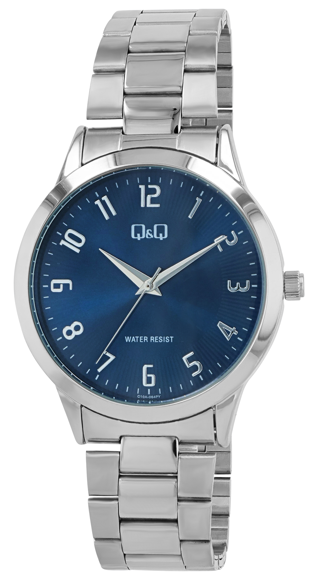 Q&amp;Q herenhorloge Ø 41 mm, roestvrijstalen band, zilverkleurig/blauw
