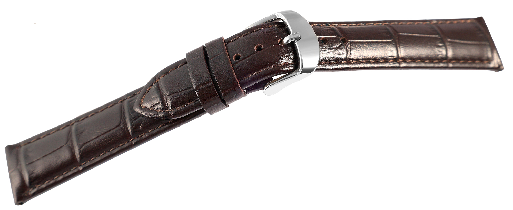 Echt leren horlogeband, krokodillenlook, donkerbruin, 18 mm