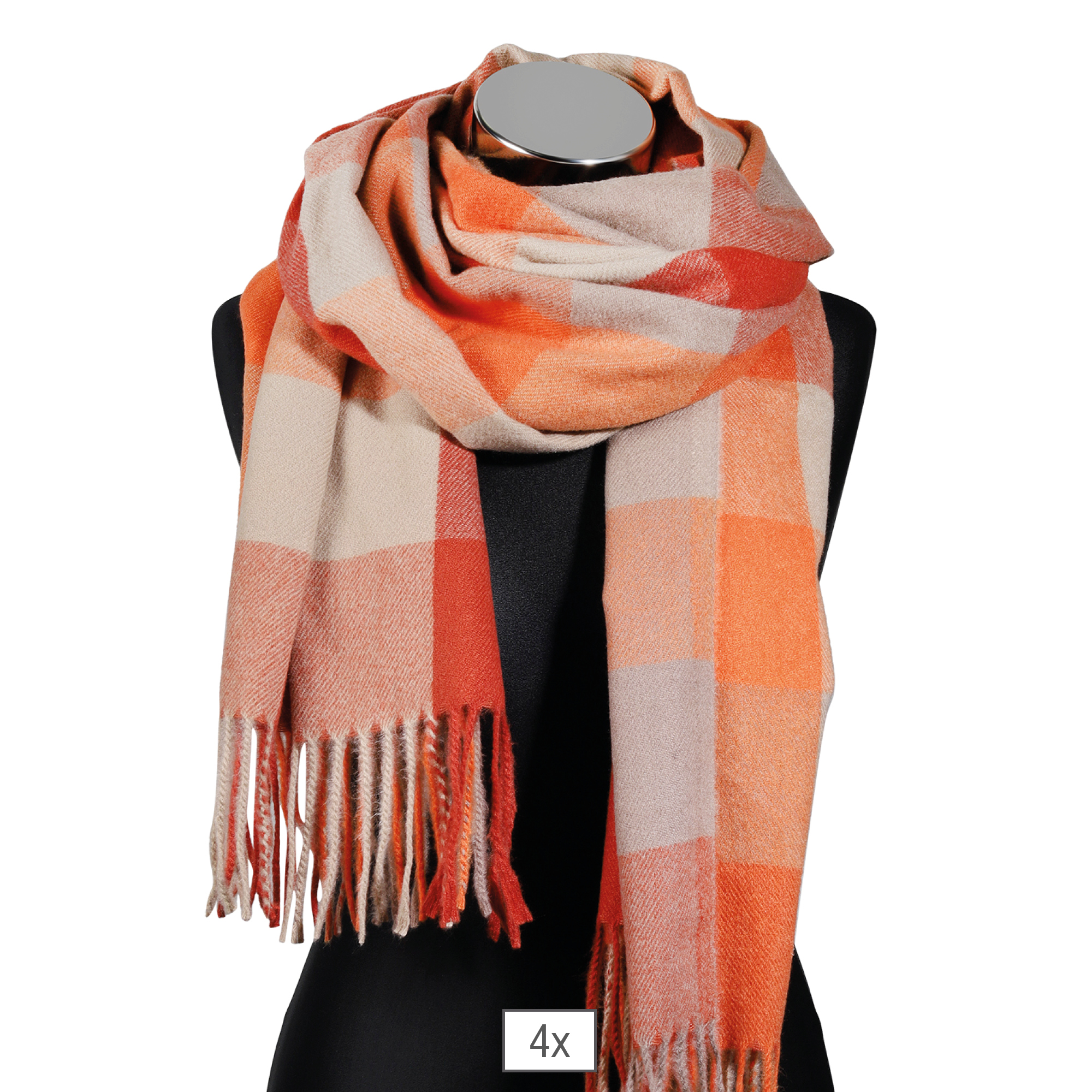 Winterschal Karo-Muster, mehrfarbig (orange/ braun), 100% Viskose, VE 4