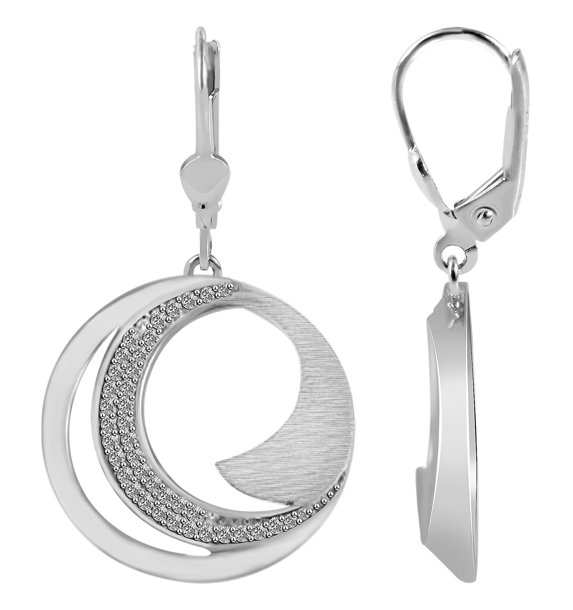 925/- echt zilveren oorbellen "Tijana" met zirkonia, mat/gepolijst, 925/gerhodineerd