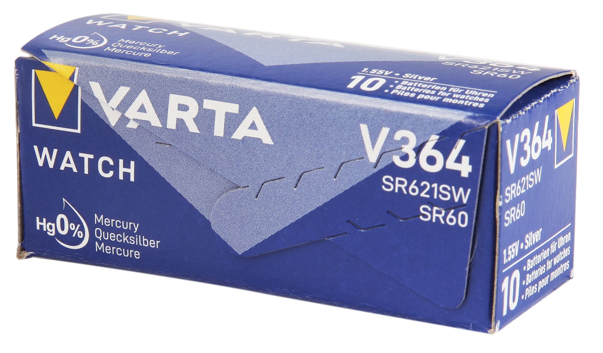 Varta batterij V364/531 ( AG1 / SR621SW ) zilveroxide knoopcellen 1,55 V - Verpakkingseenheid 10 stuks
