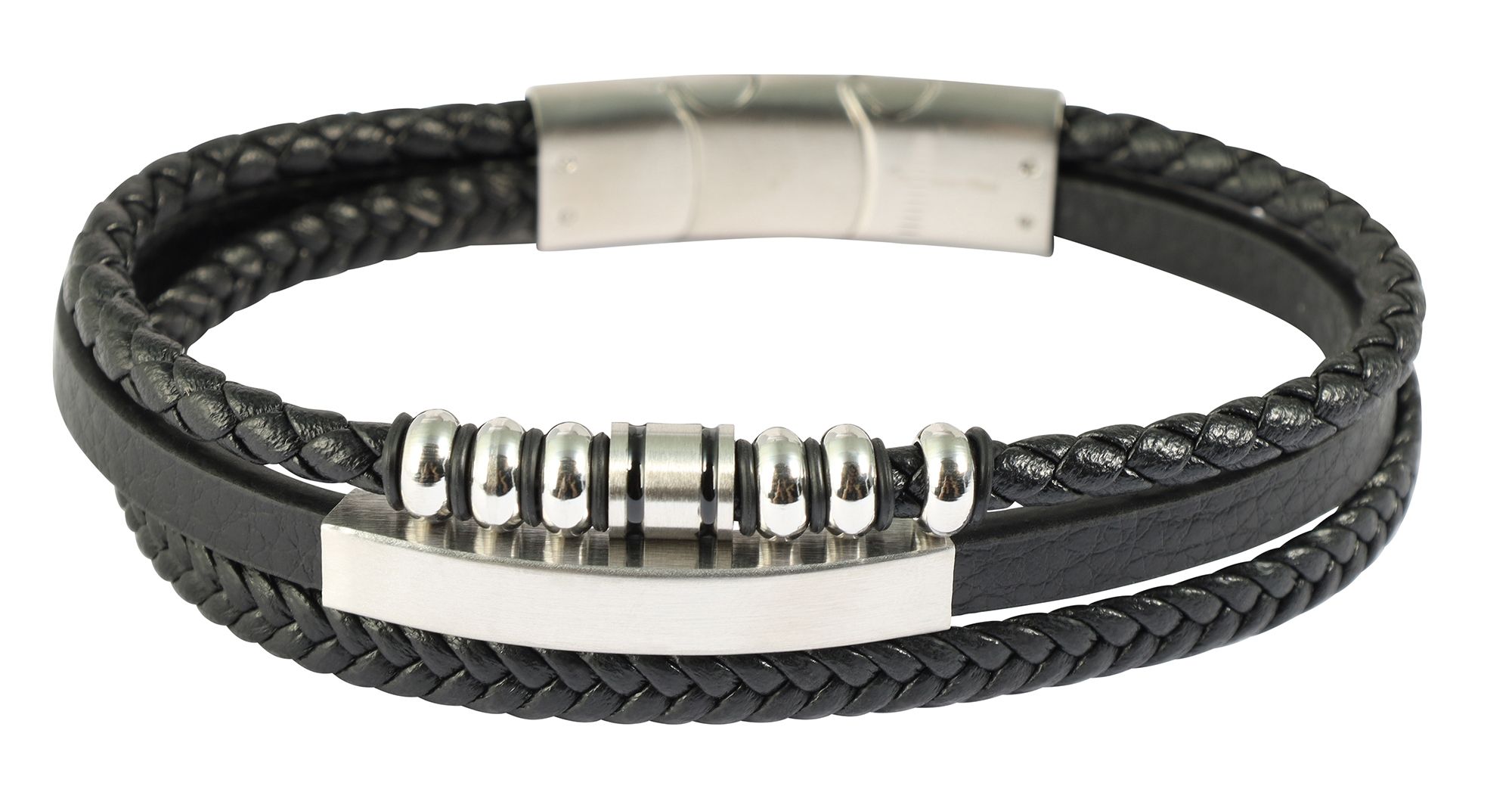 "Daniello" Armband aus Lederimitat mit Edelstahlelementen, 19 cm