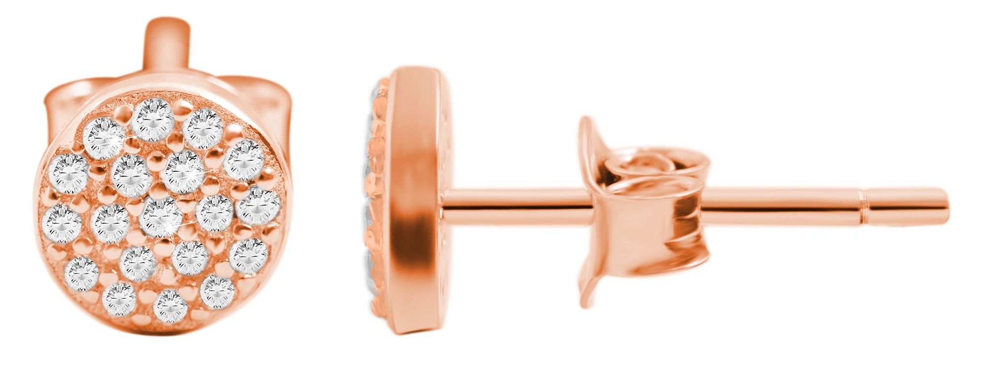 "Fraya" 925/- echt zilveren oorbellen - rond, zirkonia, roségoud verguld