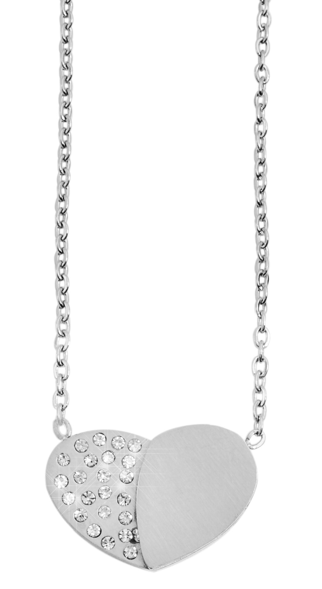 Accent halsketting van roestvrij staal met hartvormige hanger, lengte: 43+5cm, zilverkleurig