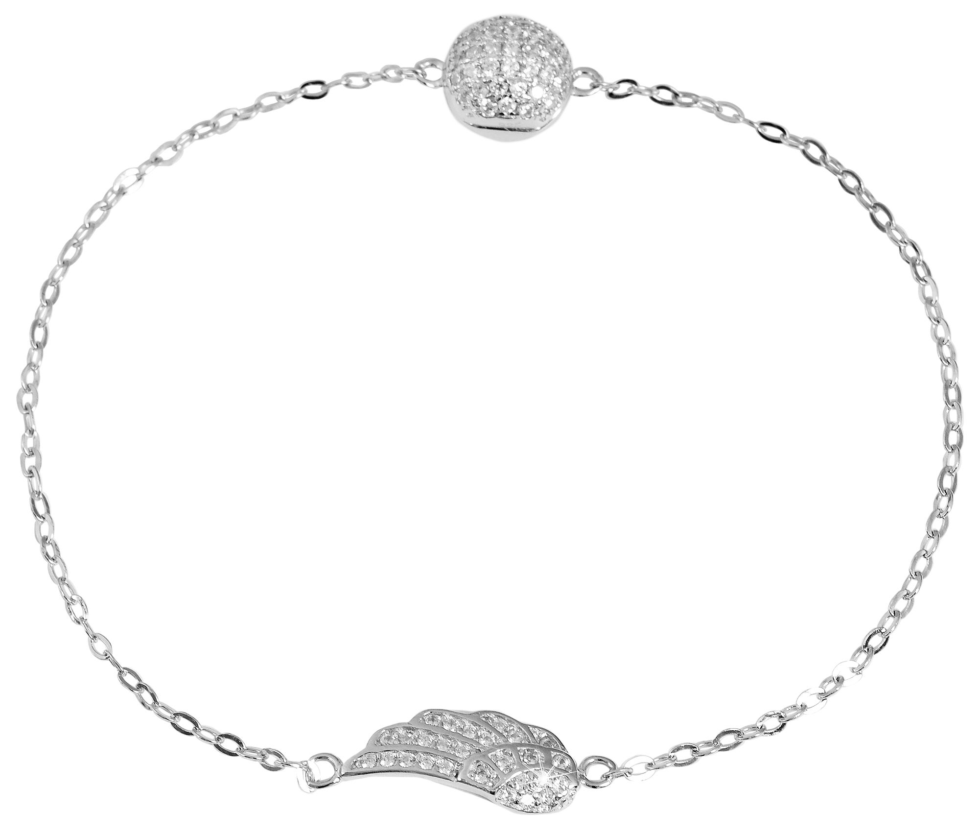 "Glorija" 925/- armband van echt zilver, vleugelhanger, zirkonia, magnetische sluiting, gerhodineerd