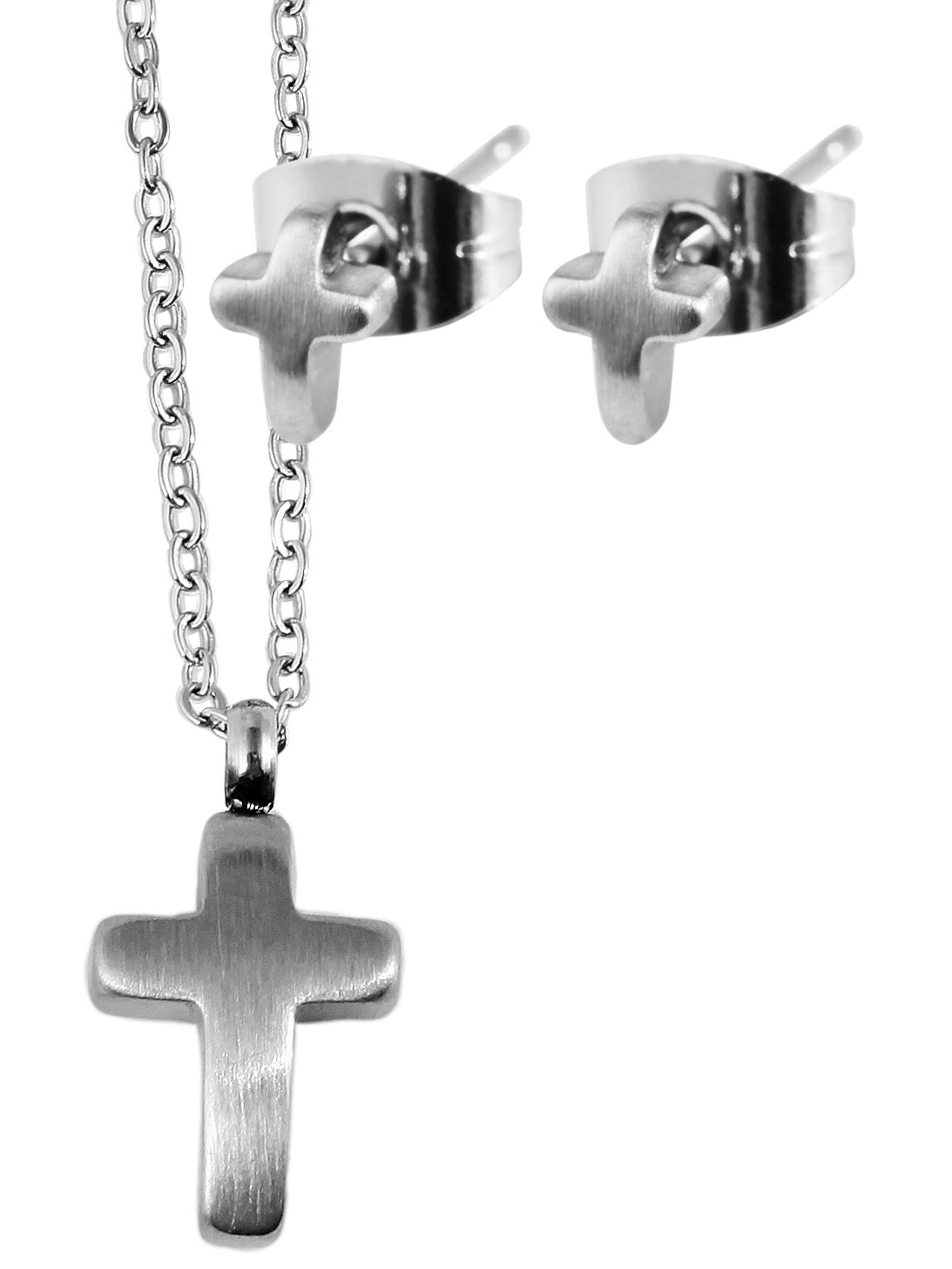 Accent roestvrijstalen sieradenset met ketting en oorbellen, zilverkleurig