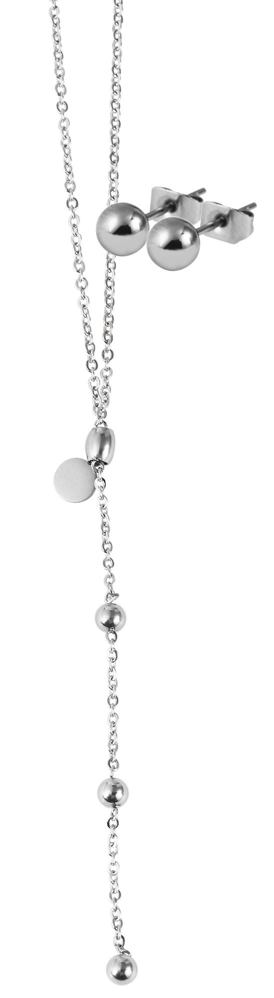 Akzent Edelstahl Schmuckset, Kette und Ohrringe, 43+5 cm, silberfarbig