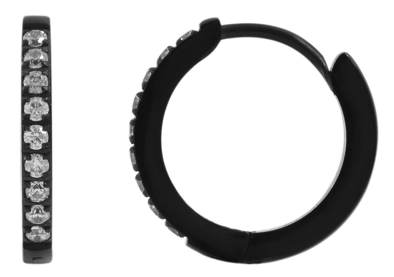 "Jasille", Edelstahl Klapp-Creolen, Simili, schwarz, matt