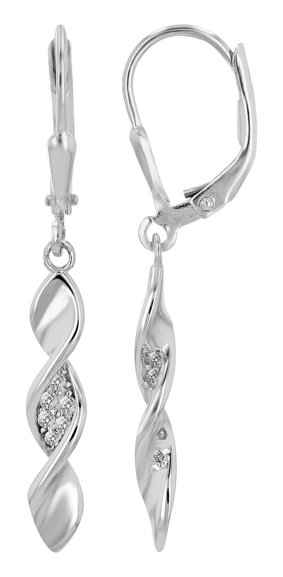 "Drillunia" 925/rh echt zilveren oorbellen, spiraal, zirkonia zetting, zilverkleurig