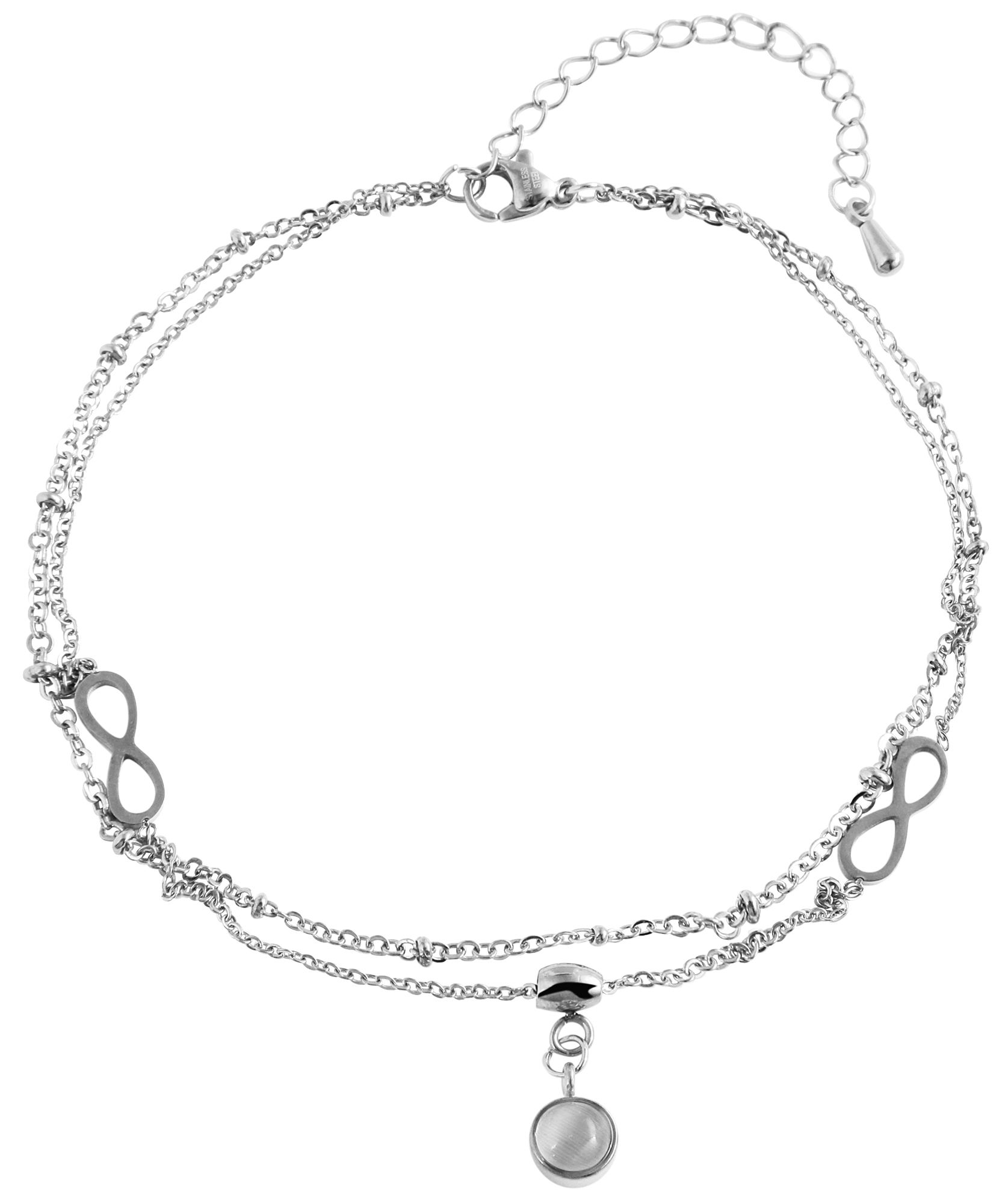 "Lunata", Akzent Fußkettchen, Ankerkette, Anhänger, Edelstahl, Glasstein, Infinity, Kugeln, 24 + 5cm