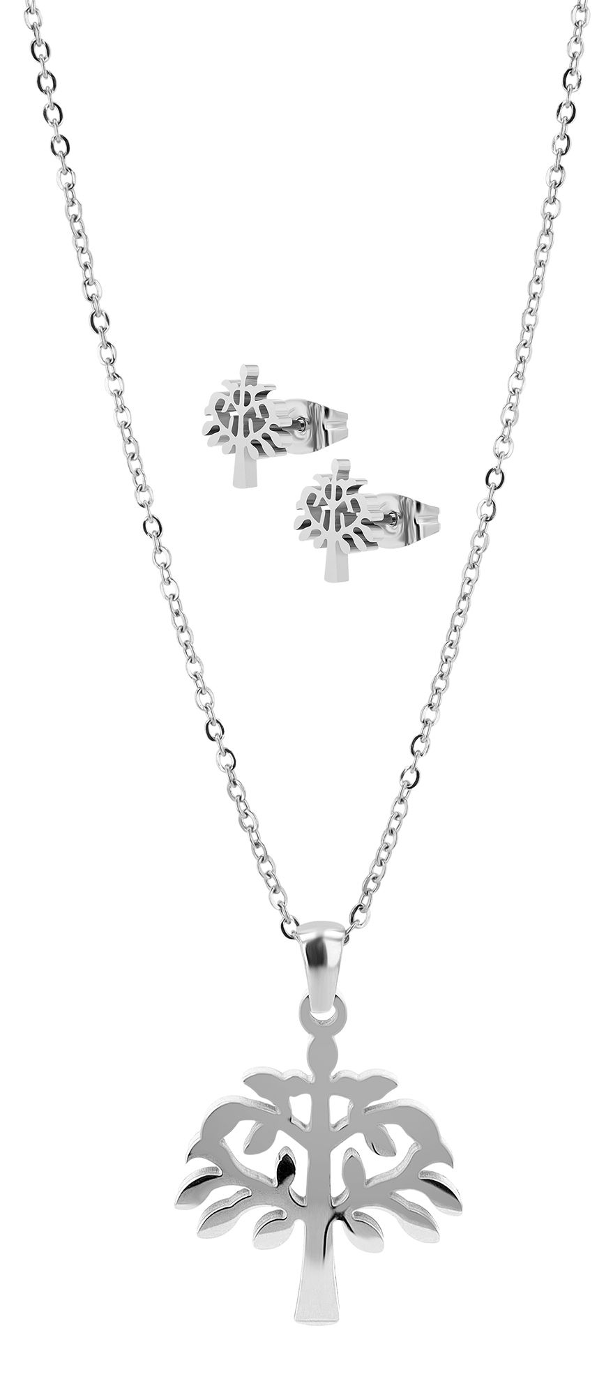 Accent sieradenset "Sylva", levensboom, roestvrij staal, ketting &amp; oorstekers, zilverkleurig