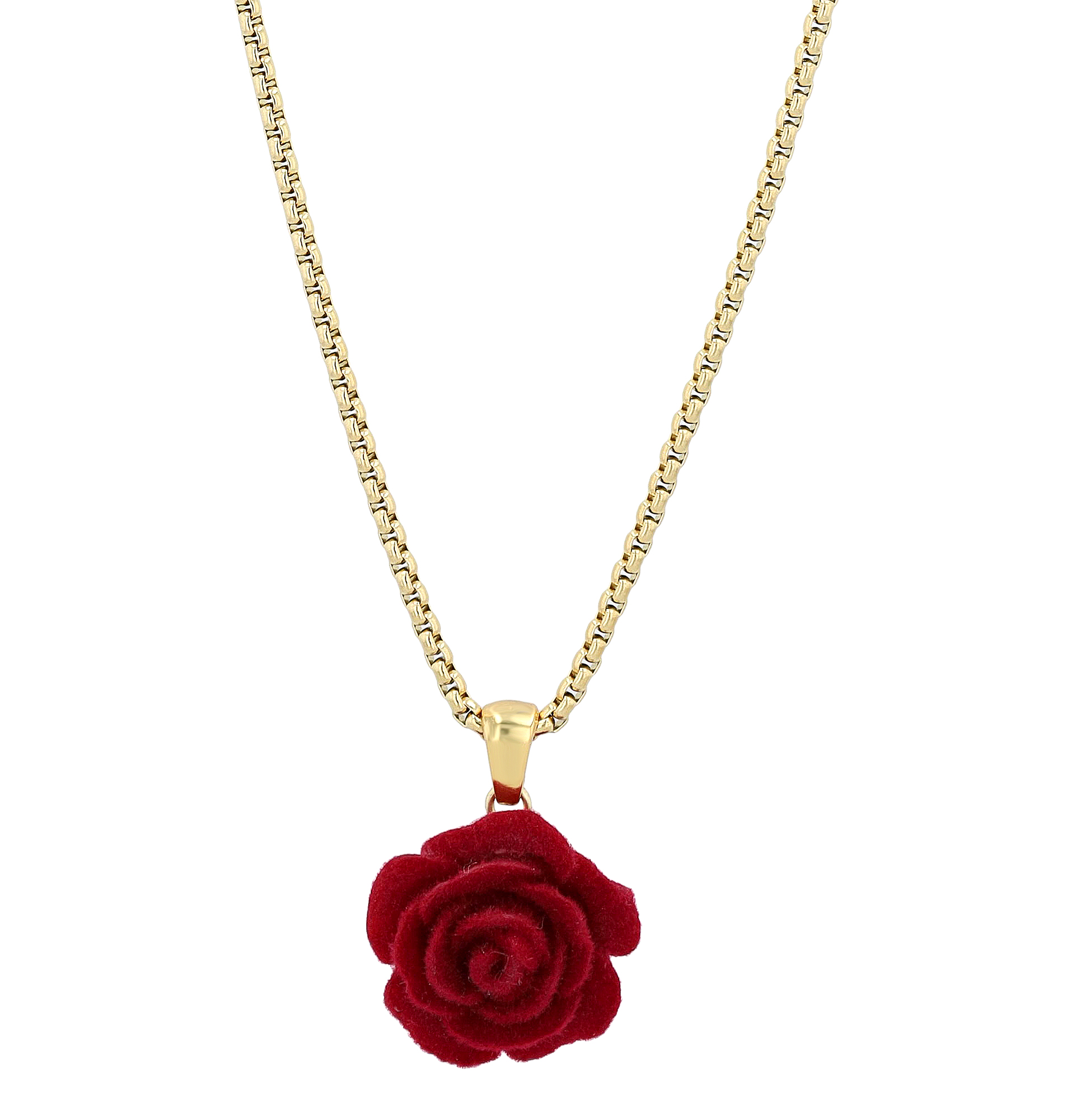 "Rosanna" Edelstahl Kette mit Anhänger - roter Rose, 50 cm, goldfarben