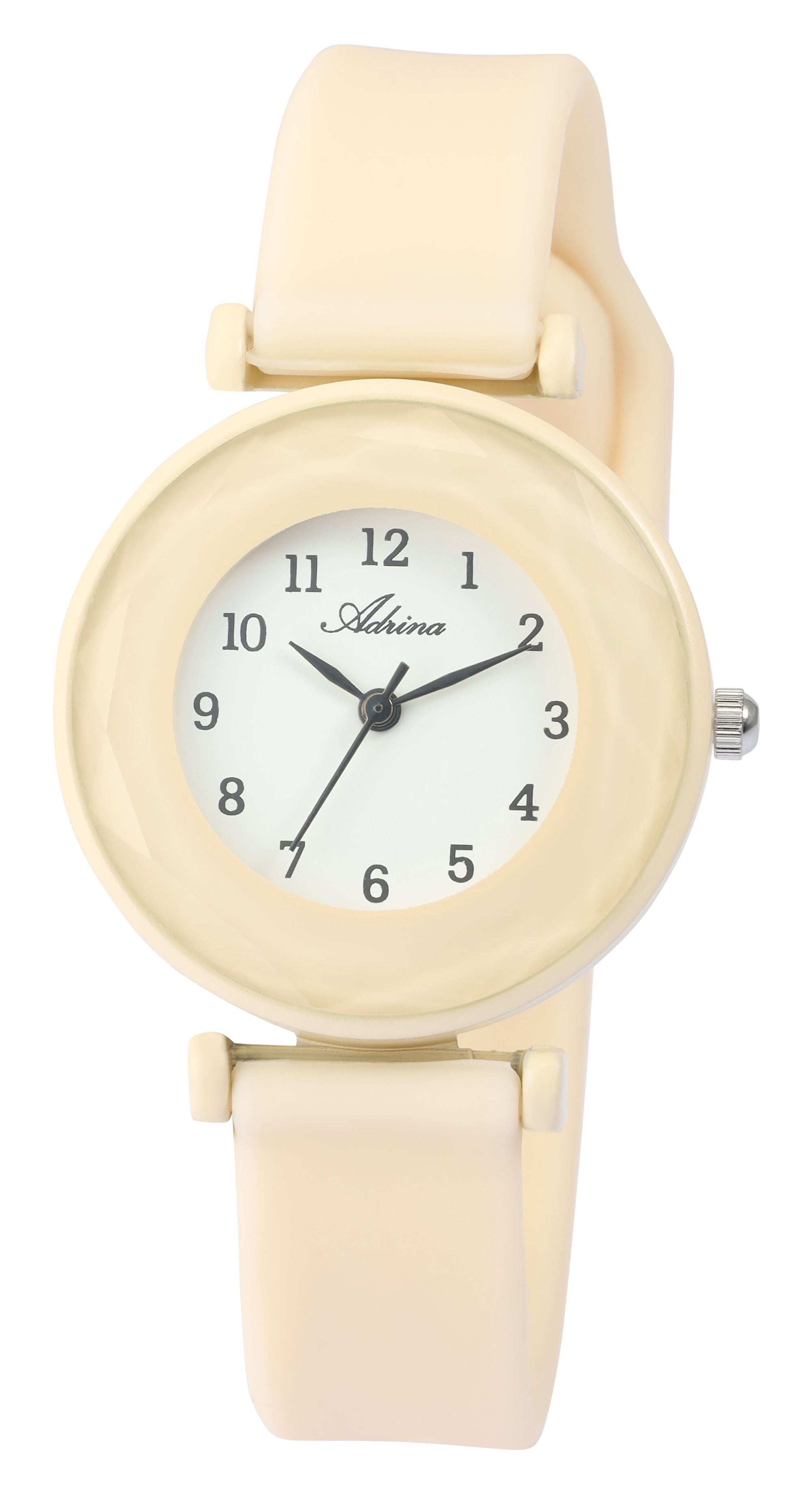 Adrina Damenuhr mit Silikonarmband, 3-Zeiger/analog, facettieres Mineralglas, beige