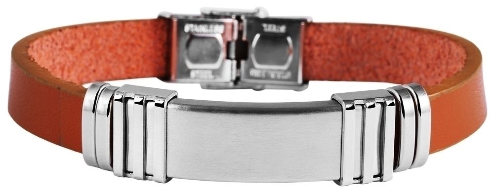 Akzent Echtlederarmband mit Edelstahlelement, braun/silberfarben