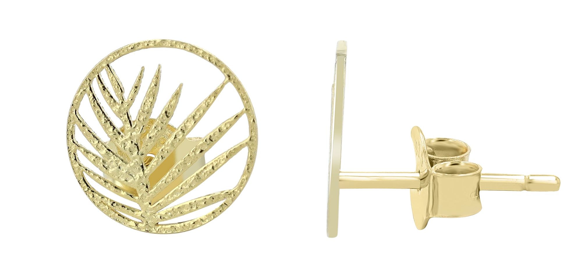 "Halia" - Palmblad, 925 echt zilveren oorstekers, verguld