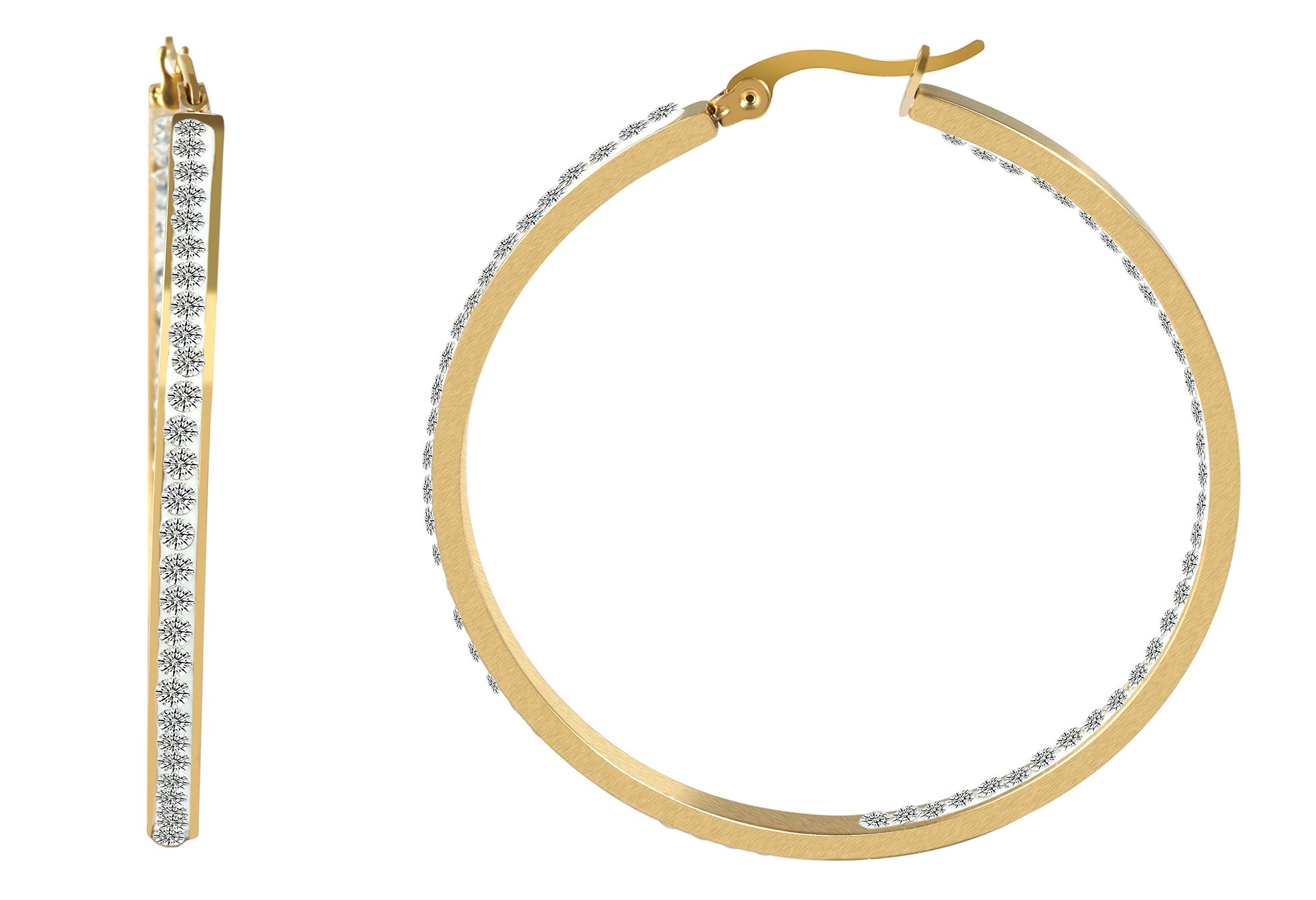 Accent stainless steel hoepel oorbellen, goudkleurig, similé zetting