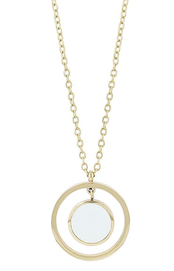 "Moonlight", accent ankerketting, roestvrij staal, parelmoer hanger, goudkleurig, 45 cm