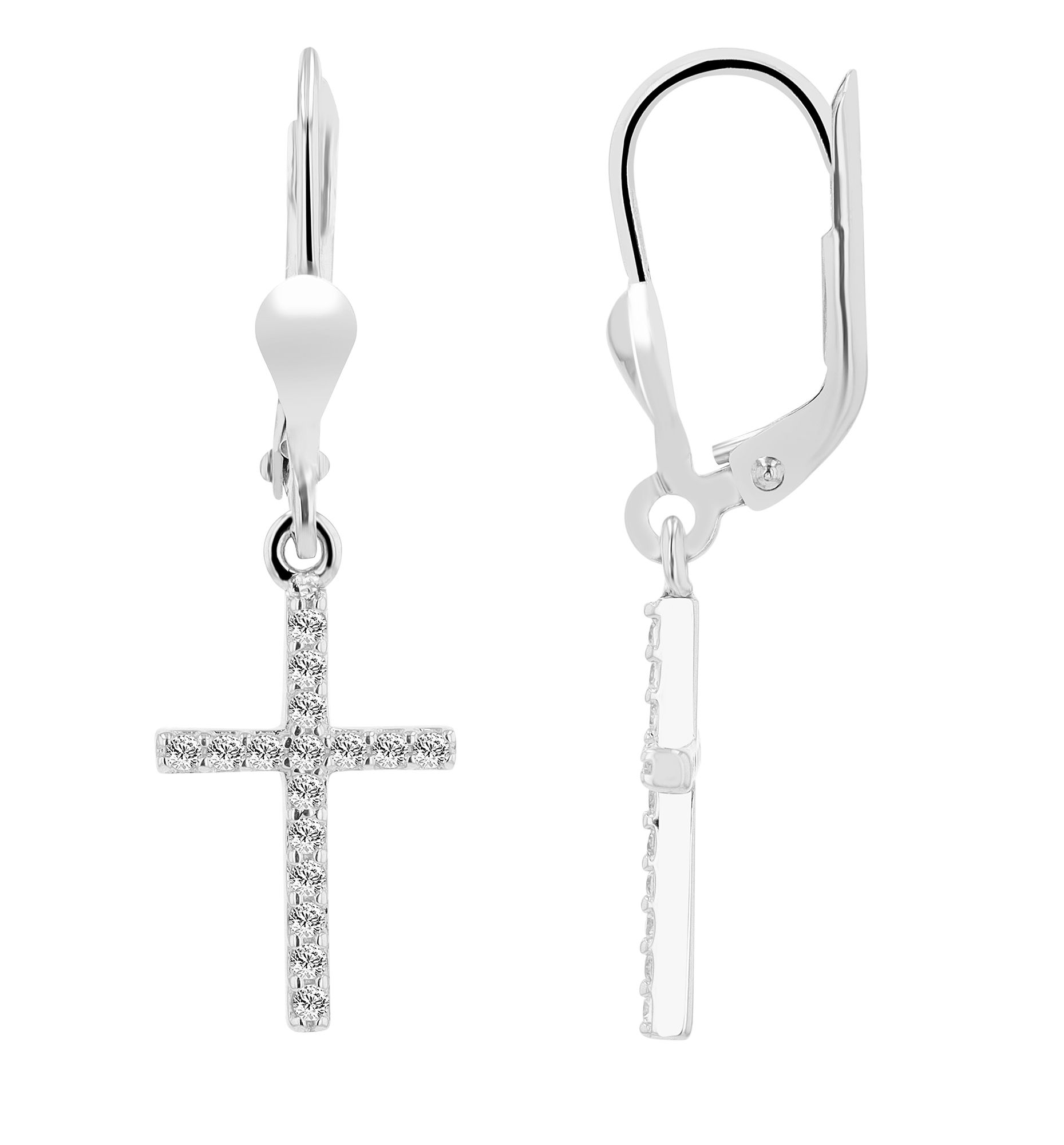 333/- gouden "Layana" oorbellen kruis met zirkonia, witgoud, 8 karaat