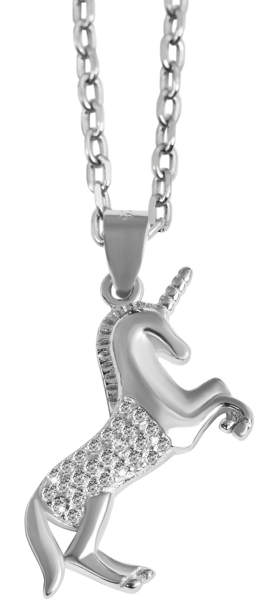 925/- Echt Silber Anhänger ohne Kette "Anka", Einhorn mit Zirkoniabesatz, 925/rhodiniert