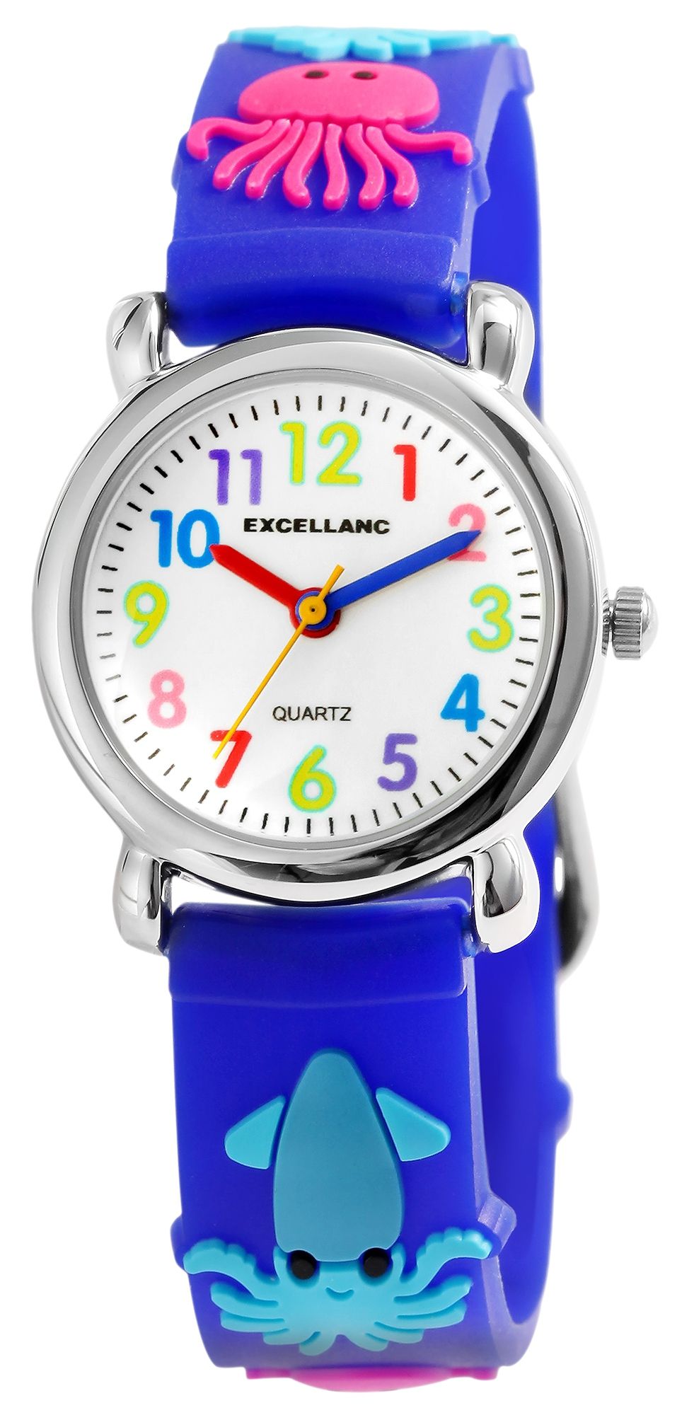 Excellanc kinderpolshorloge, siliconen band, zilver/blauw