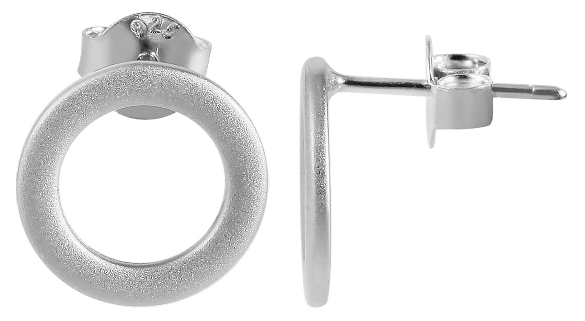 925/- Echt Silber Ohrstecker "Ronda" rund, mattiert, rhodiniert