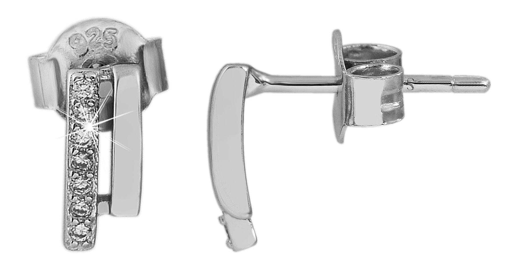 925/- echt zilveren oorstekers "Isa" dubbele rij met zirkonia, 925/gerhodineerd