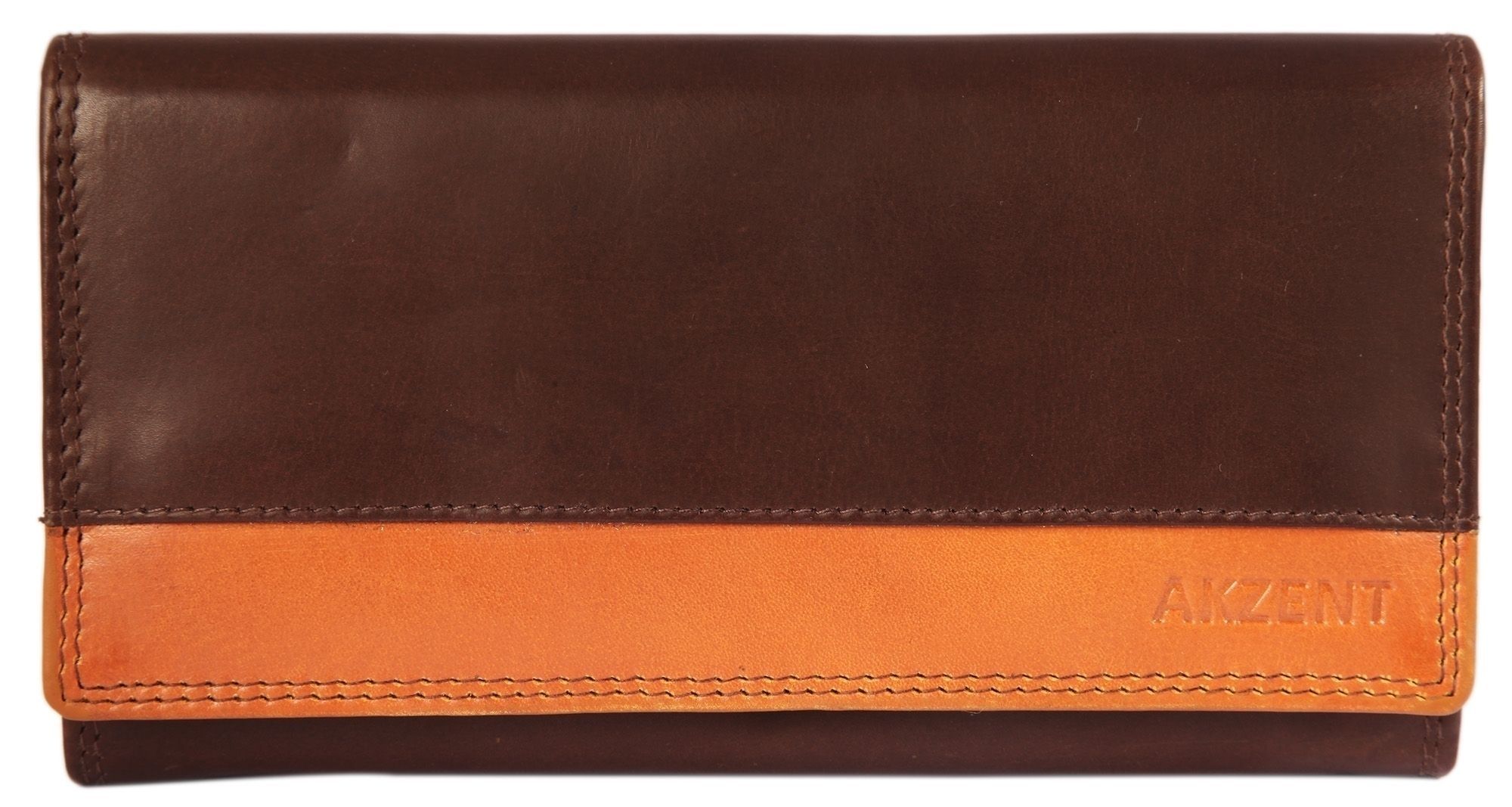 Akzent echt lederen portemonnee, RFID veilig, bruin/oranje gekleurd