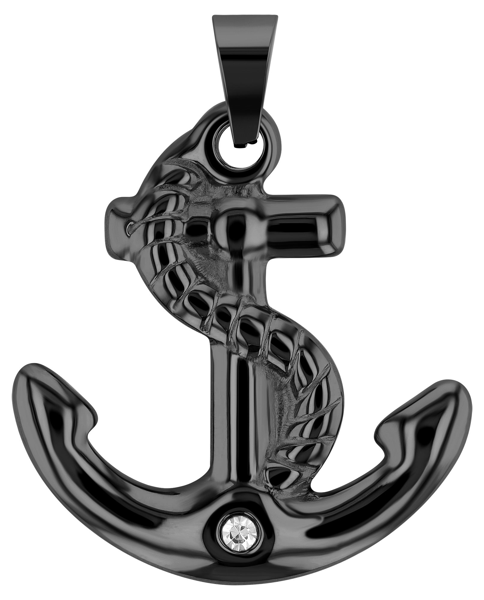 "Asta", Edelstahlanhänger, Anker, Similibesatz, schwarz