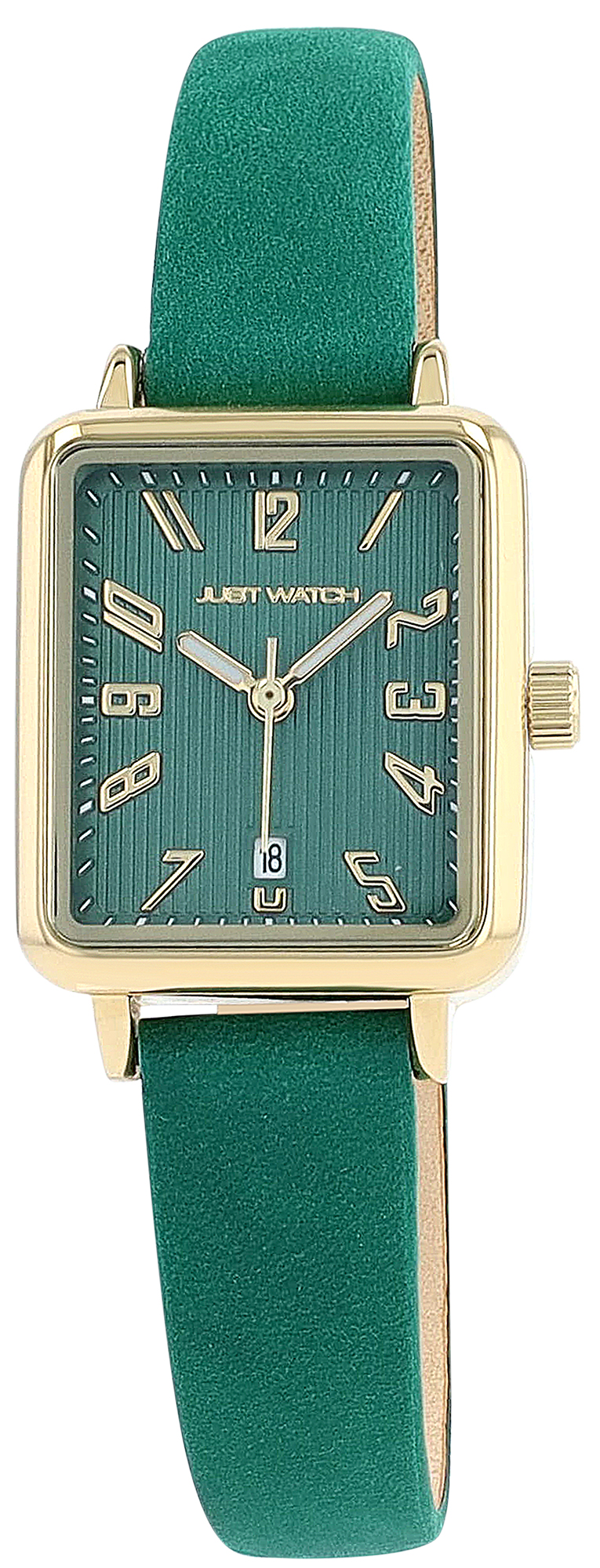 JUST WATCH Damenuhr "Aveline" mit Echtlederband, eckiges Design, grün/ goldfarben
