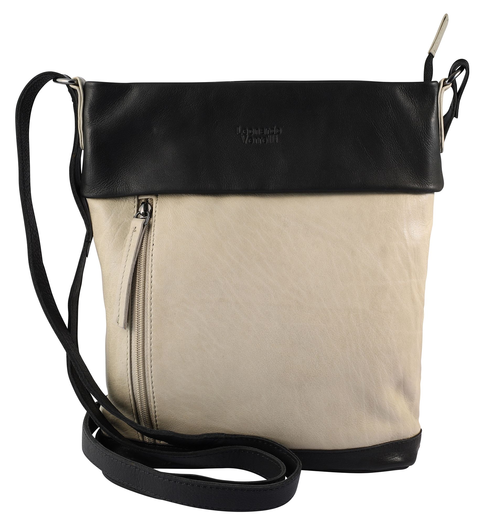 Leonardo Verrelli Tasche aus Echtleder, beige/schwarz