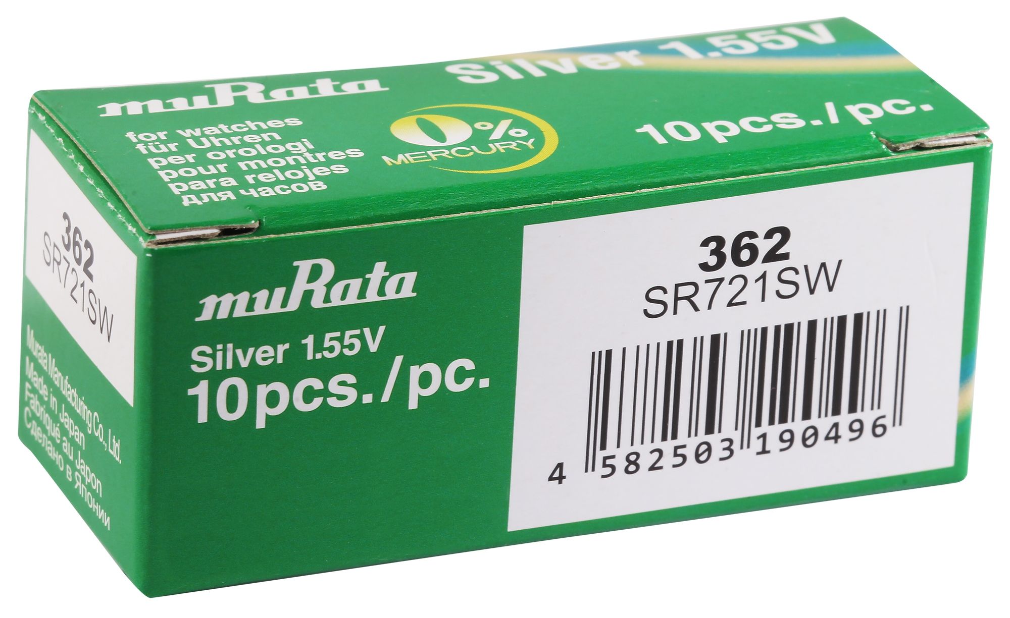 MURATA knoopcellen, 0% kwik, verpakking bevat 10 stuks, 362