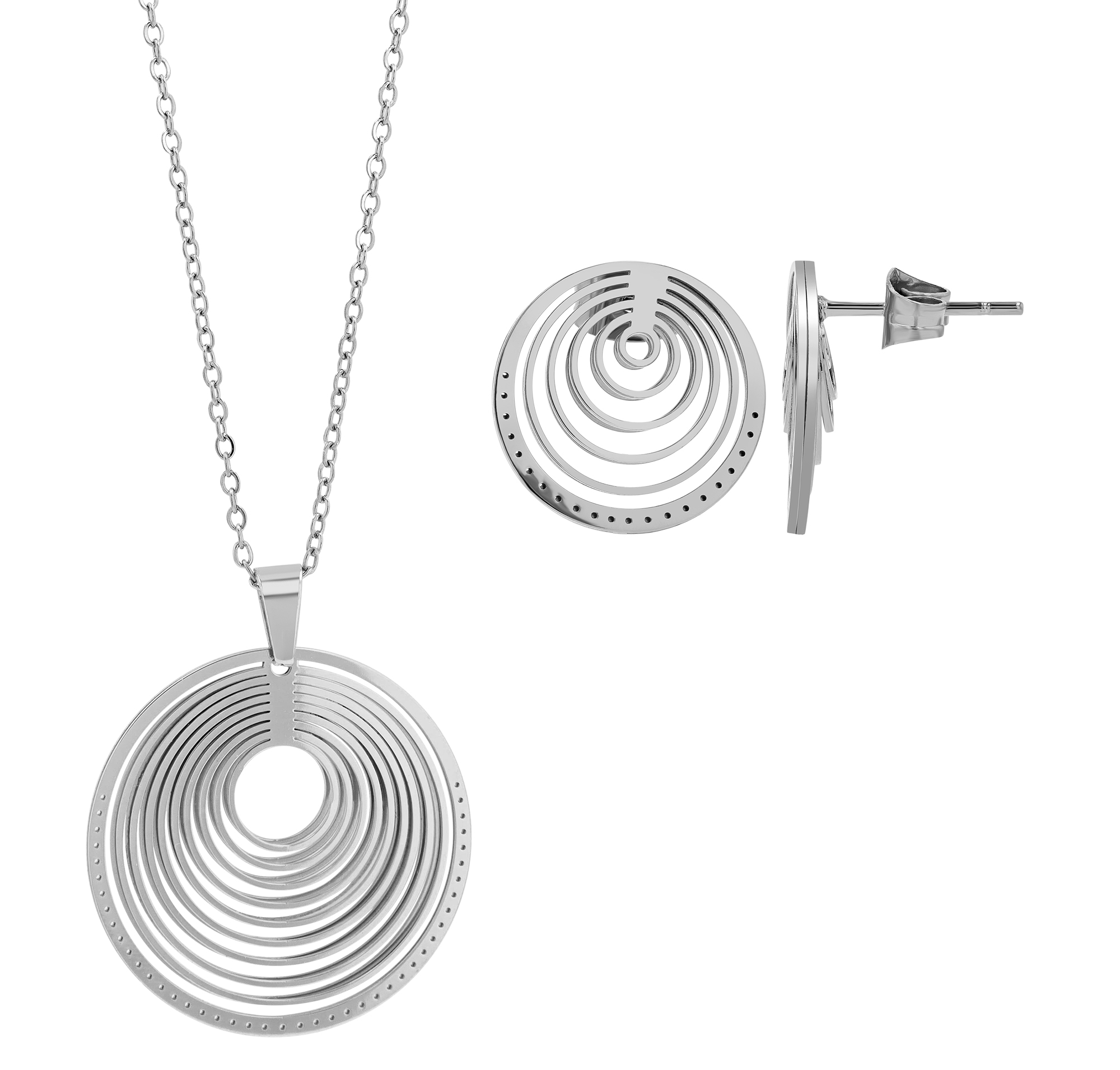 "Seluna" roestvrijstalen sieradenset (oorbellen/ketting 43+5 cm/hangers), zilverkleurig