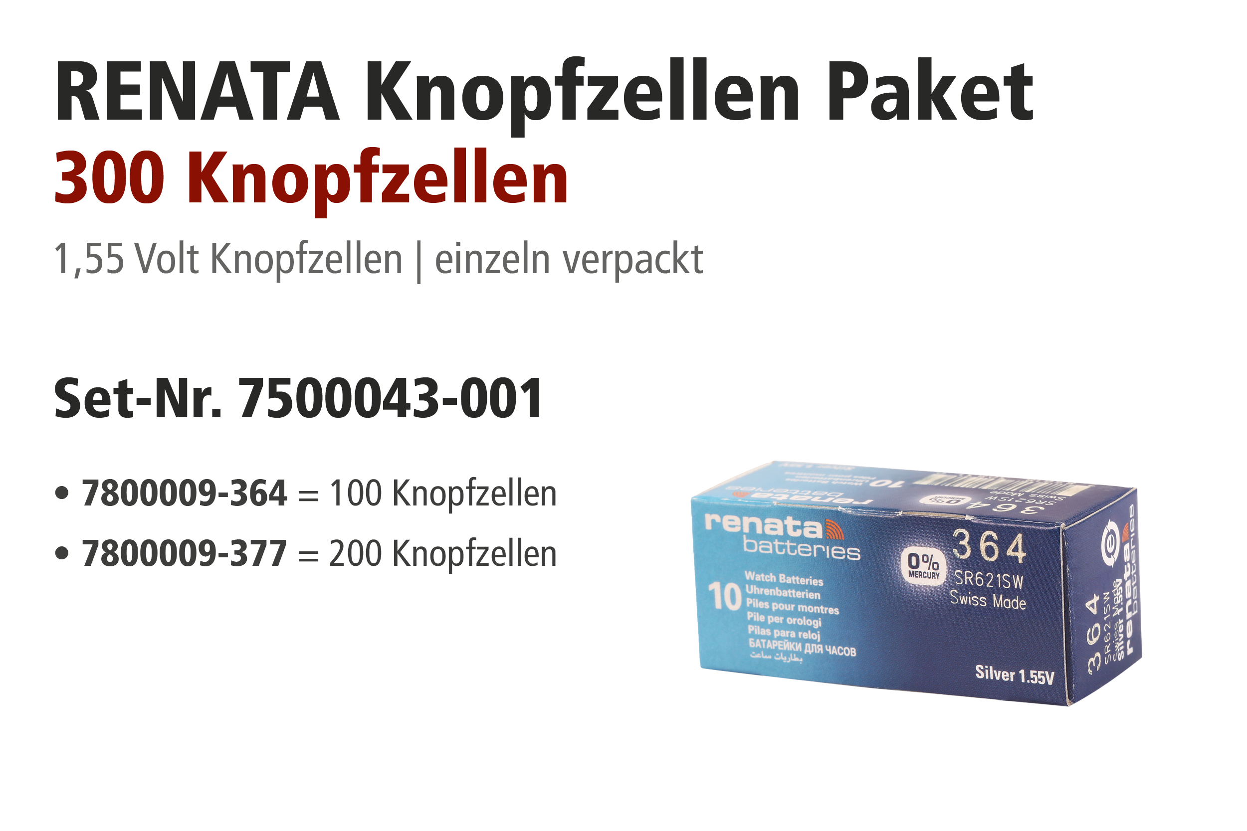 RENATA batterijpakket, 100 x 364, 200 x 377