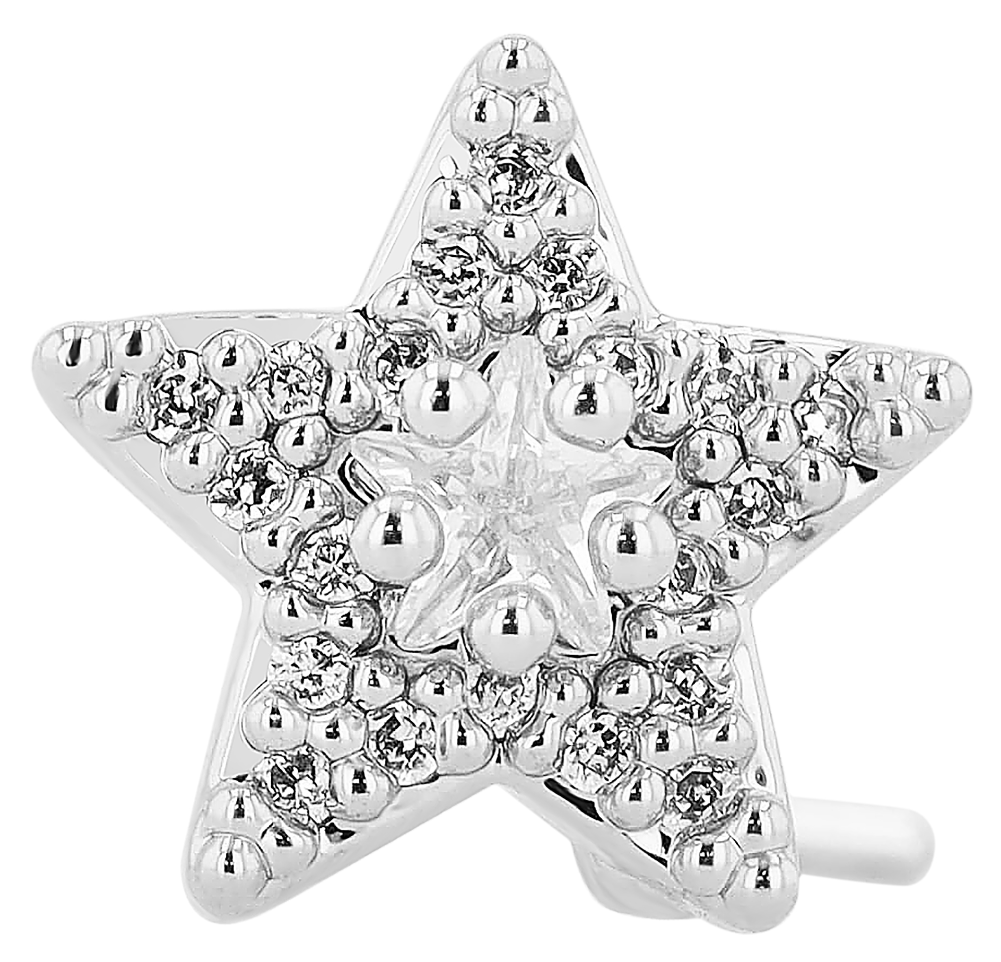 "Pakize" roestvrijstalen neuspiercing, L-vormig, ster, Ø 0,9 mm/ staaflengte 7,5 mm, zilverkleurig