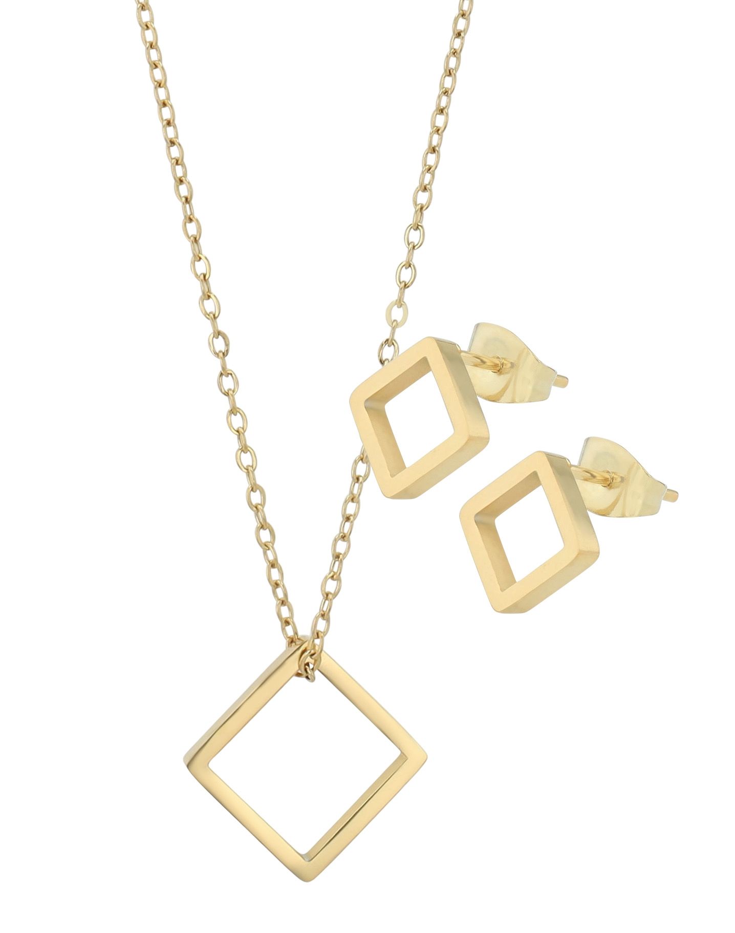 "Vilma" Edelstahl Schmuckset - Kette mit Anhänger & Ohrringe, goldfarben