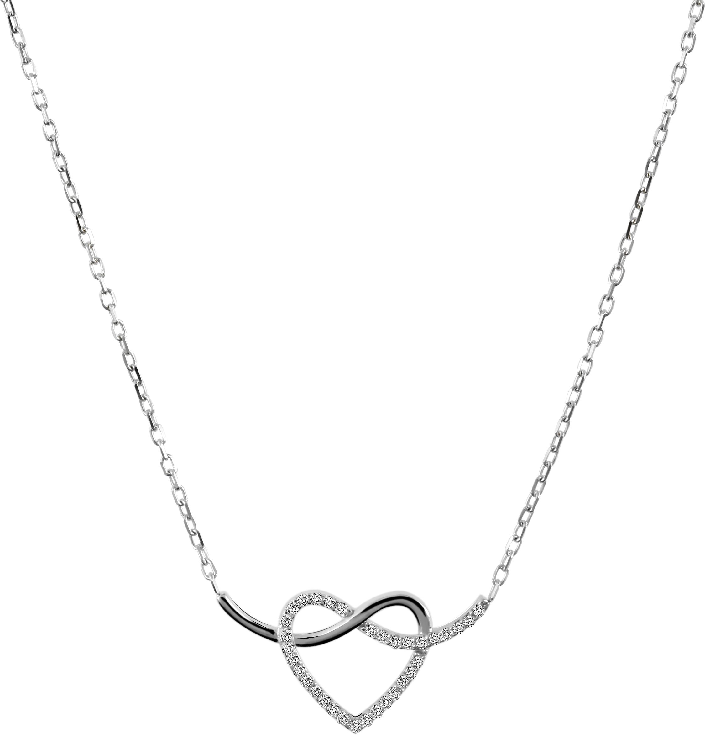 333/- Gold "Ailien" Kette mit Anhänger, Herz, Zirkoniabesatz, 8 Karat Weißgold