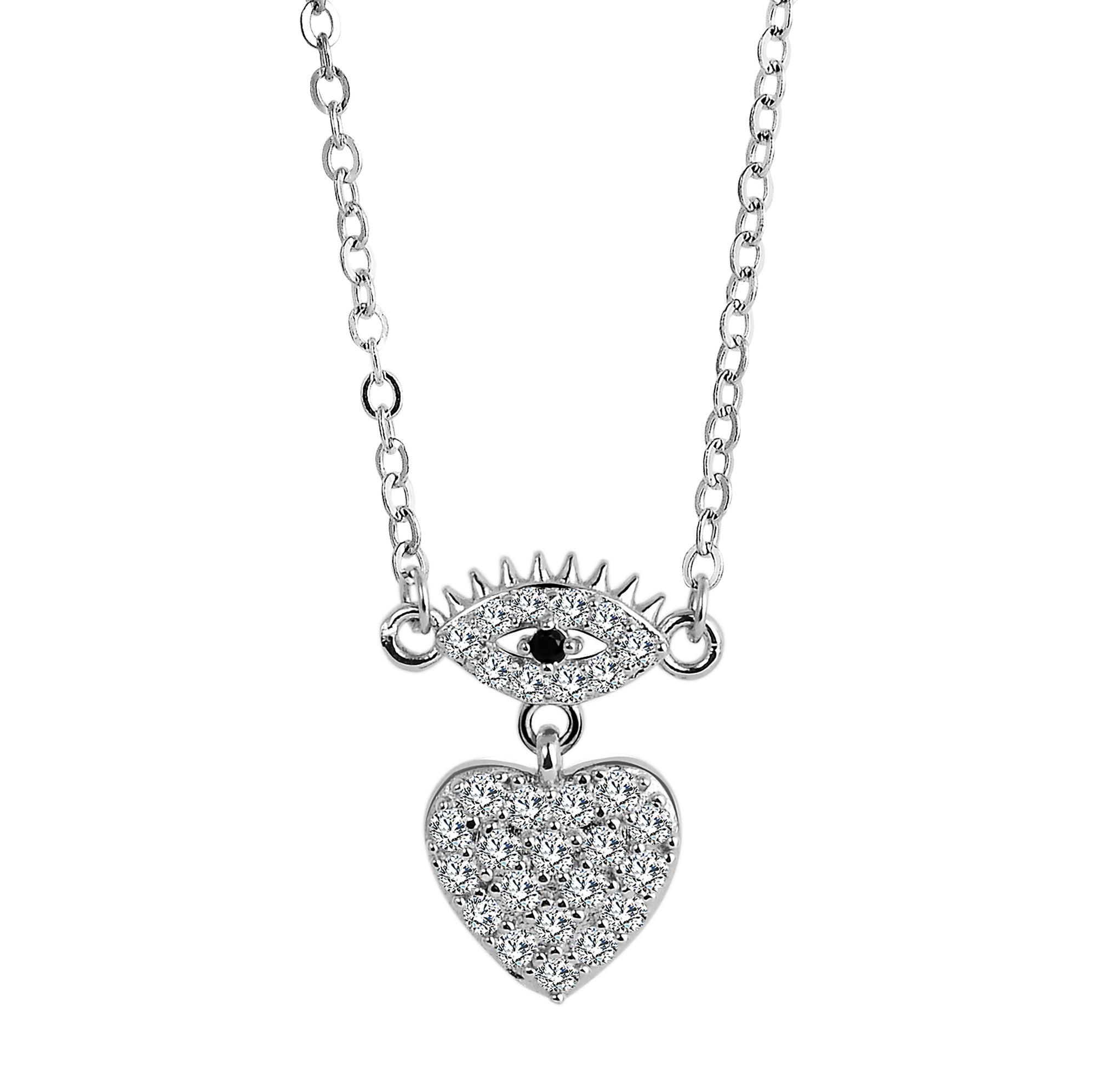 925/- halsketting van echt zilver met "Nazar" hanger, zirkonia zetting, 925/gerhodineerd